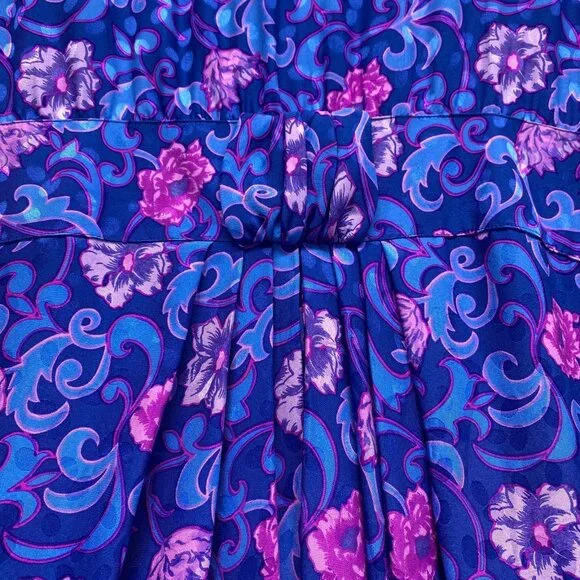 Vintage Maggie London 100% Silk Purple & Blue Floral Sheath Women's Size 12 Zipp